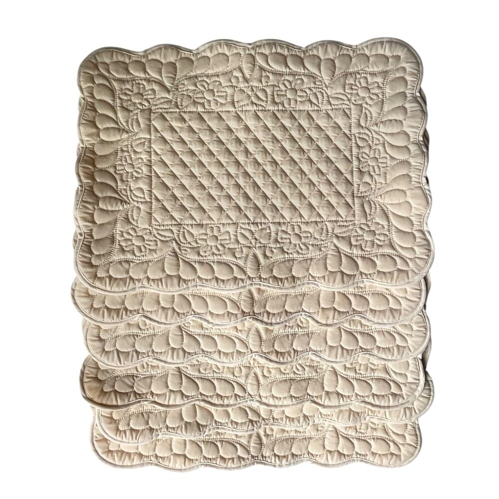 Set of 6 Beige Quilted Placemats Cream Neutral Fall Thanksgiving Table Decor